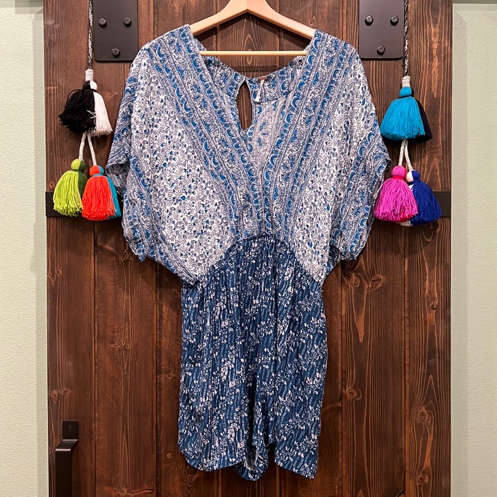 Free People Romper Blue and White